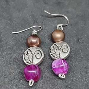 Handmade Drop Dangle Hook Earring Silver Tone 1"